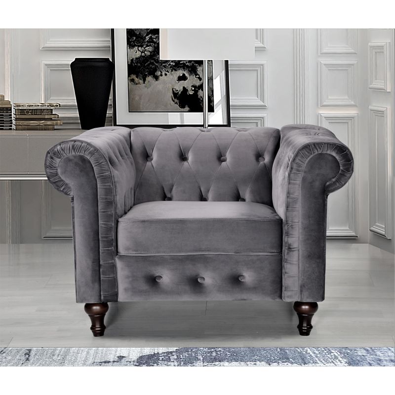 Brooks Classic Chesterfield 3-Piece Living Room Set-Chair Loveseat & Sofa - Dark Blue