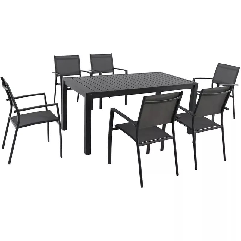 Naples 7pc: 6 Aluminum Sling Chairs, 63x35" Aluminum Slat Table