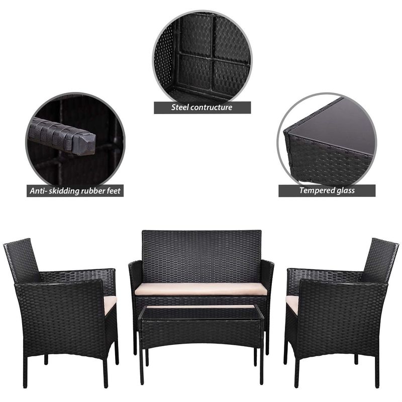 4 Pieces Patio Wicker Furniture Sets Outdoor Indoor Use chair Sets - Black/Beige