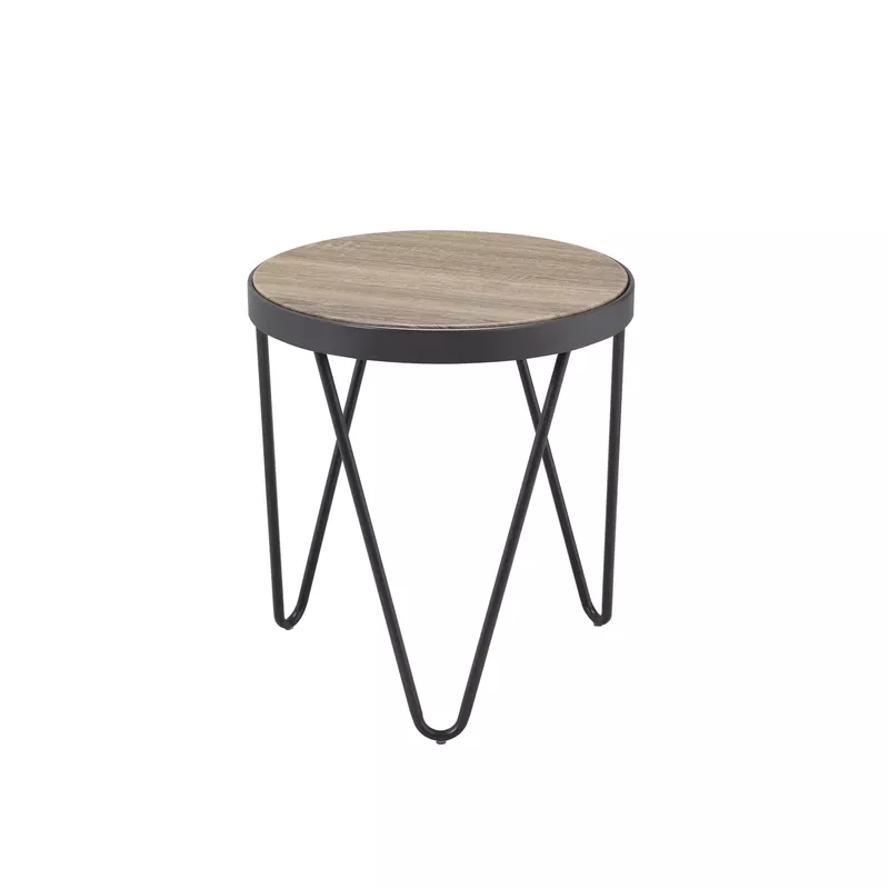 ACME Bage End Table, Weathered Gray Oak & Metal