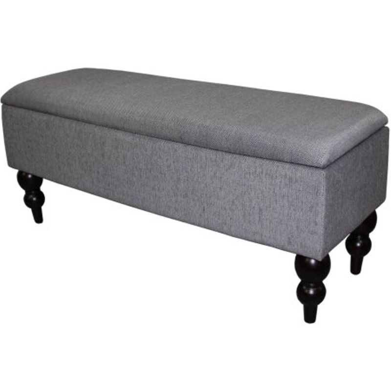 Grey Storage Bench - Polyester Blend/Wood - Fabric