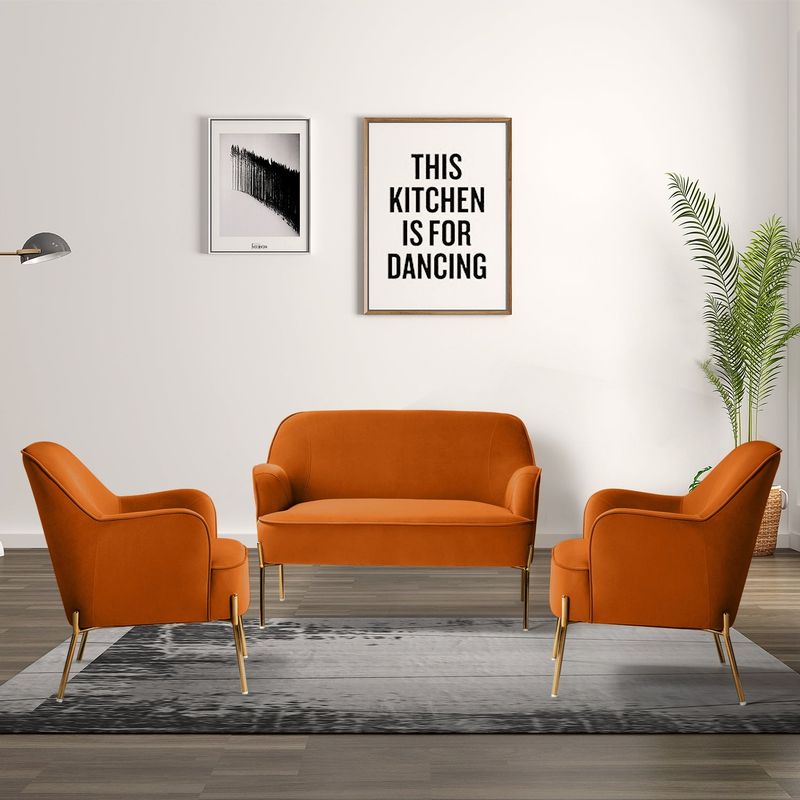Barbara 3 Piece Living Room Set with Golden Base - IVORY