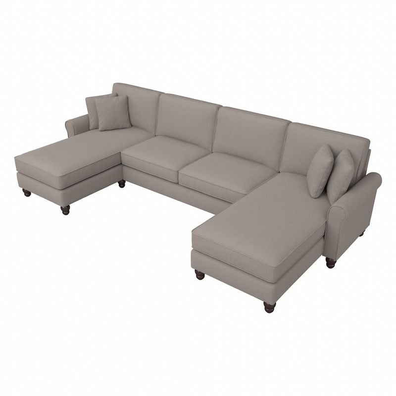 Hudson Sectional Couch with Double Chaise Lounge by Bush Furniture - Cream Herringbone