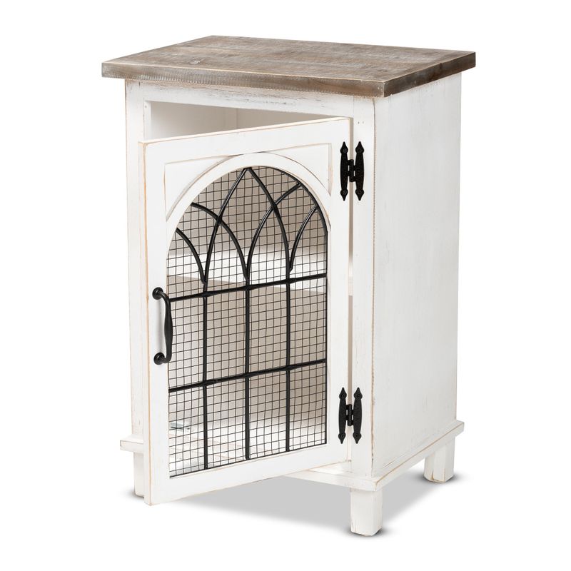 Faron Traditional Farmhouse White and Oak Brown Wood 1-Door Nightstand - Off-White/Brown