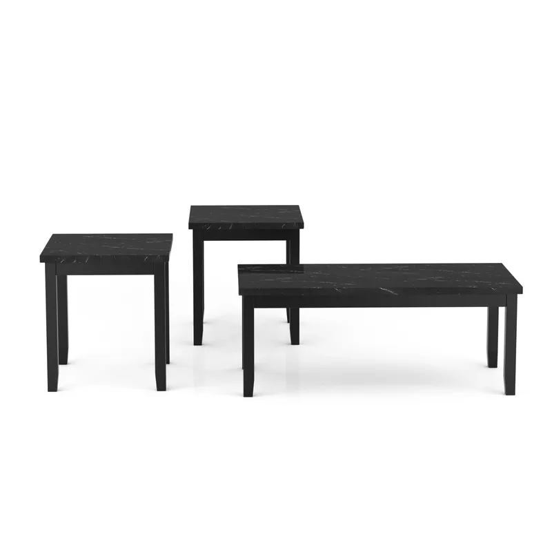 Transitional Wood 3-Piece Coffee Table Set in Black