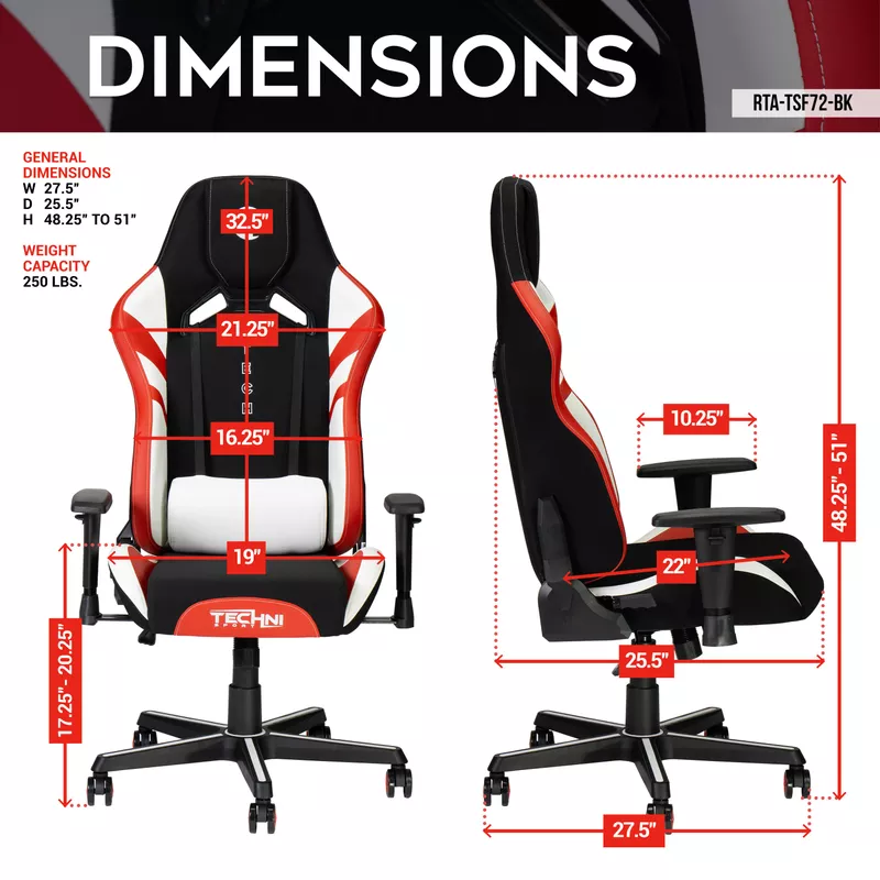 Echo Gaming Chair, Black with Red & White