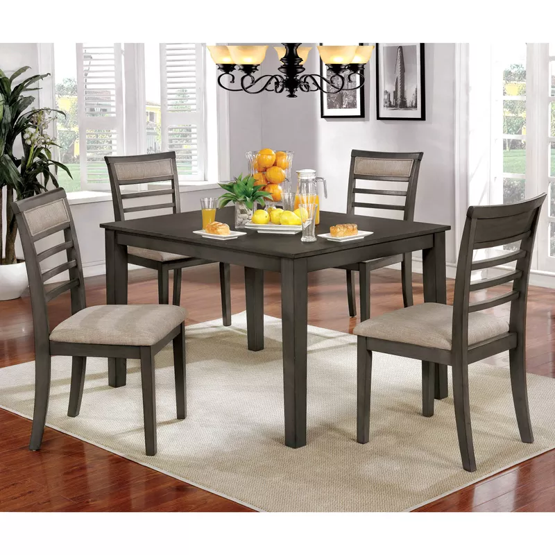 Rustic Wood 5-Piece Dining Set in Weathered Gray