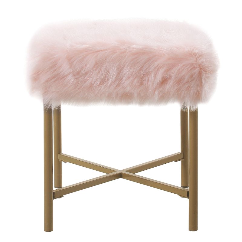 Silver Orchid Kelly Pink Faux Fur Square Ottoman - Black