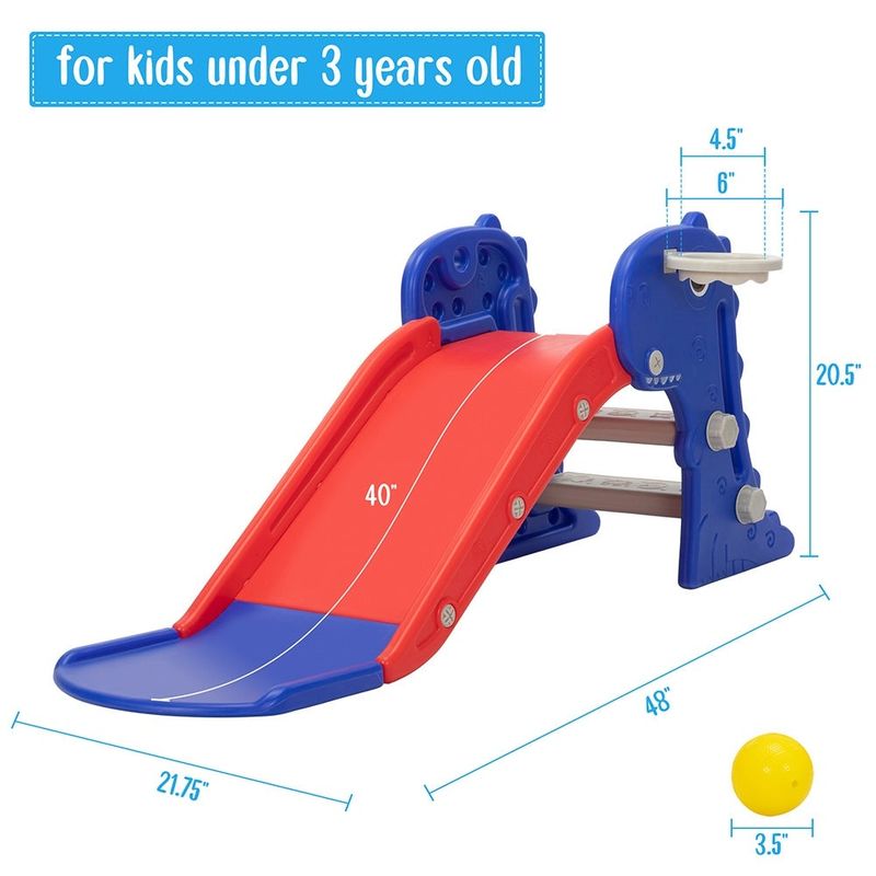 3-in-1 Toddler Slide Set with Basketball Hoop and Ball - Toddler - Red+Blue