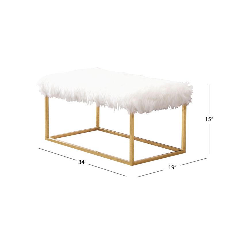 Abbyson Evelyn Stainless Steel Faux Fur Ottoman - Gold/White