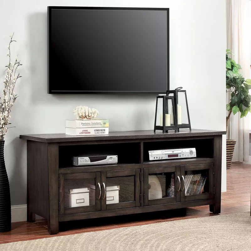 Rent to own Transitional Solid Wood 60Inch TV Stand in Gray