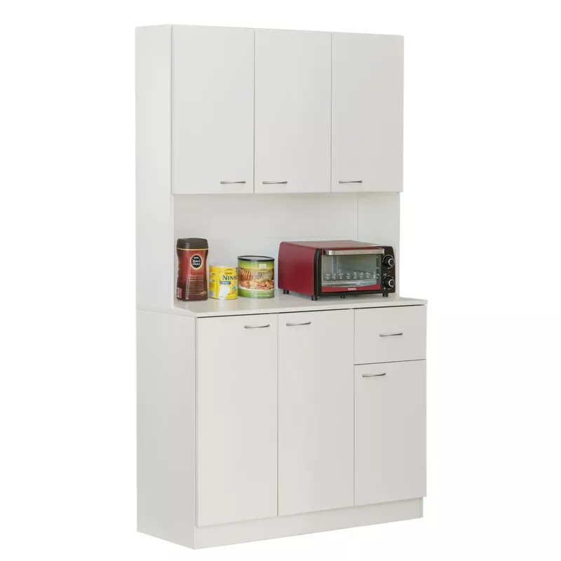 Kitchen Pantry Storage Cabinet with Doors and Shelves, White - White