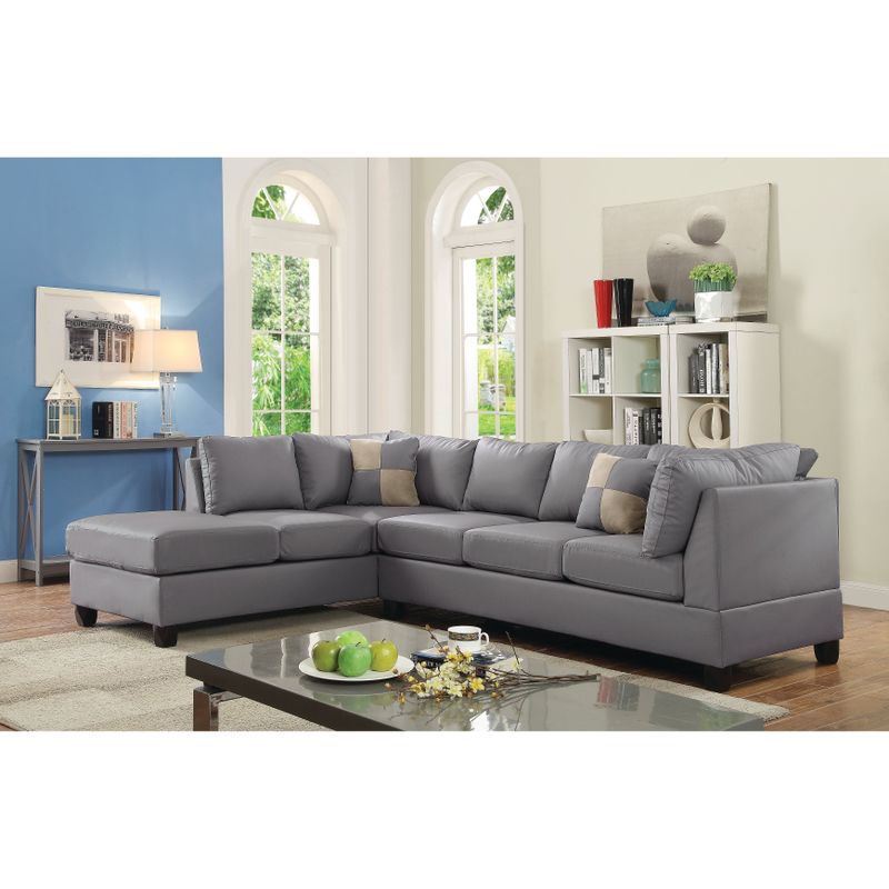 Malone L-shaped Reversible Faux Leather Sectional Sofa - Grey