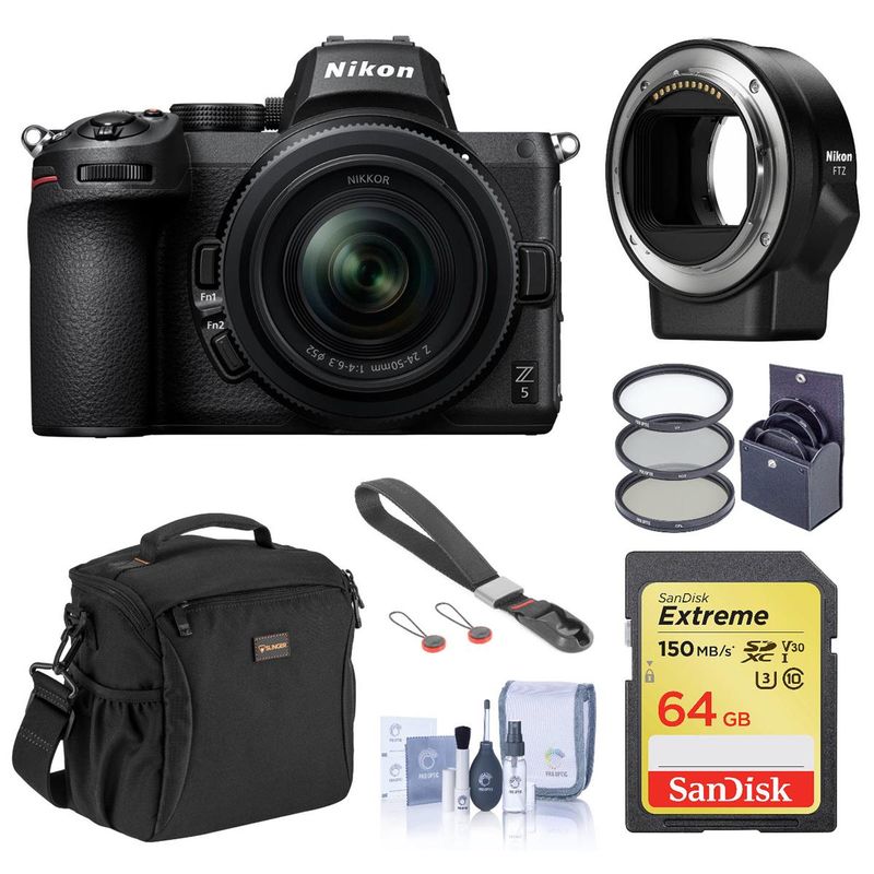 Nikon Z5 Full Frame Mirrorless Digital Camera with 24-50mm Lens Bundle with FTZ Mount Adapter, 64GB SD Card, Wrist Strap, Filter Kit,...