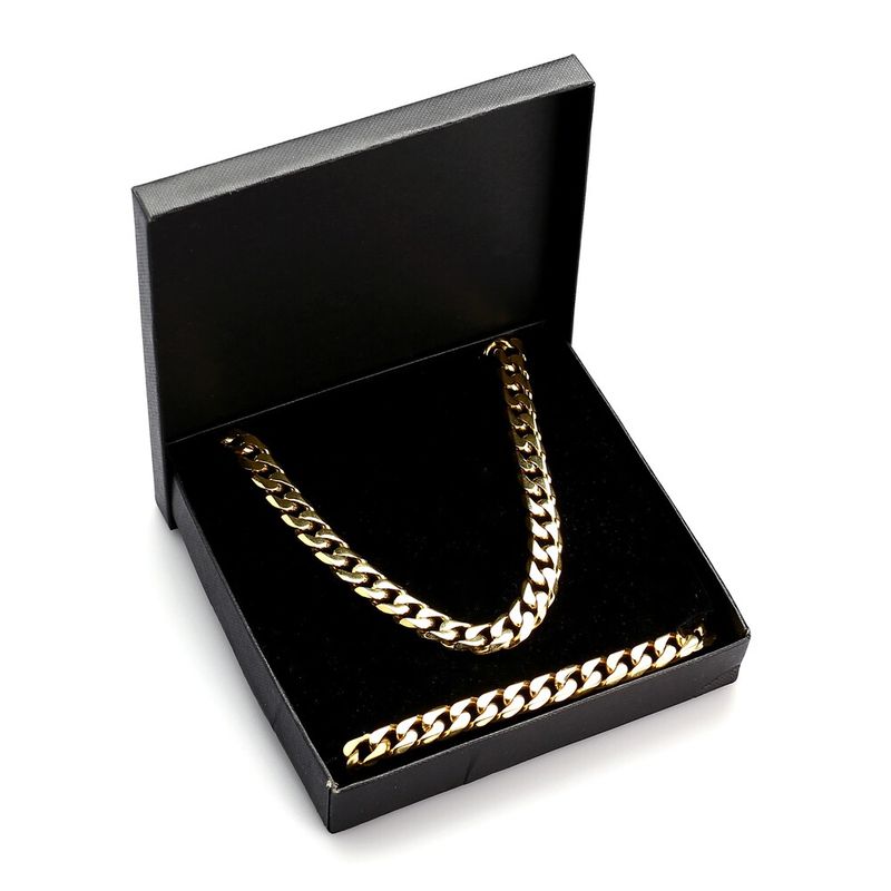 Gold Ion-plated Stainless Steel 10-mm Curb Chain Jewelry Set - White