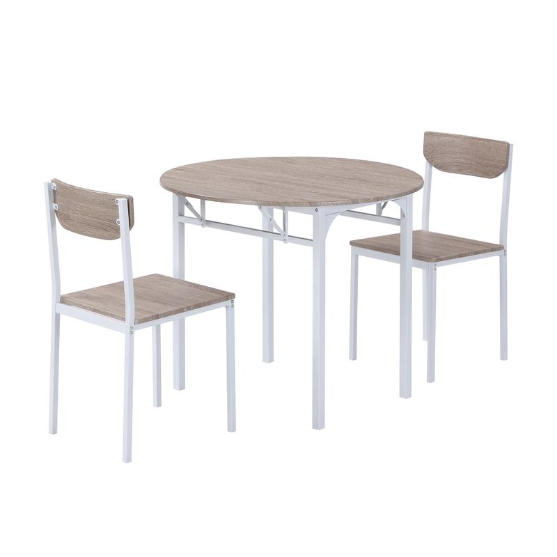 Modern 3-Piece Round Dining Table Set with Drop Leaf and 2 Chairs for Small Places,White Frame and Natural Finish - White Frame+Natural...