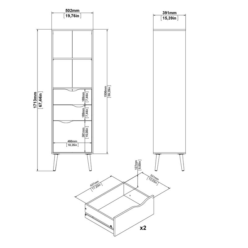 Carson Carrington Kristiansund White Oak 2-drawer 1-door Bookcase - White/Oak Structure