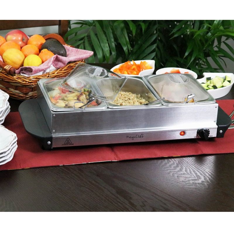 MegaChef Buffet Server & Food Warmer with 3 Sectional Trays - Electric - 3 - Silver