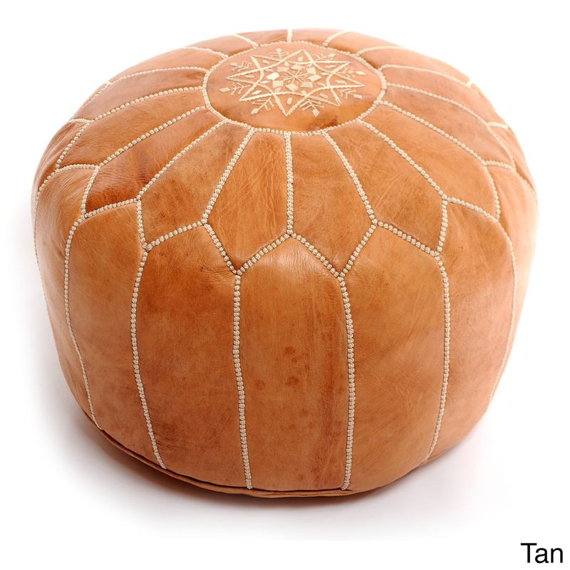 Handmade Moroccan Leather Pouf Authentic Ottoman (Morocco) - Tan Leather Pouf