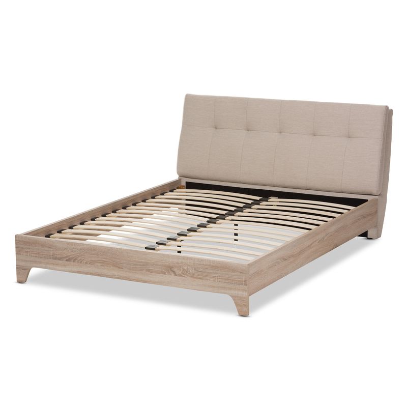 Mid-Century Fabric Upholstered Platform Bed by Baxton Studio - Queen Size-Light Beige