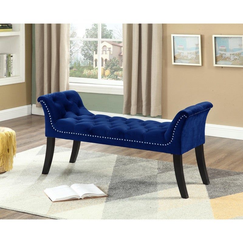Imperial Tufted Bench With Armrest (Navy Blue) - Blue
