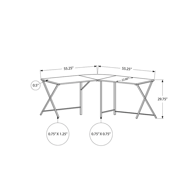 Computer Desk/ Home Office/ Corner/ 55"L/ L Shape/ Work/ Laptop/ Metal/ Laminate/ White/ Black/ Contemporary/ Modern