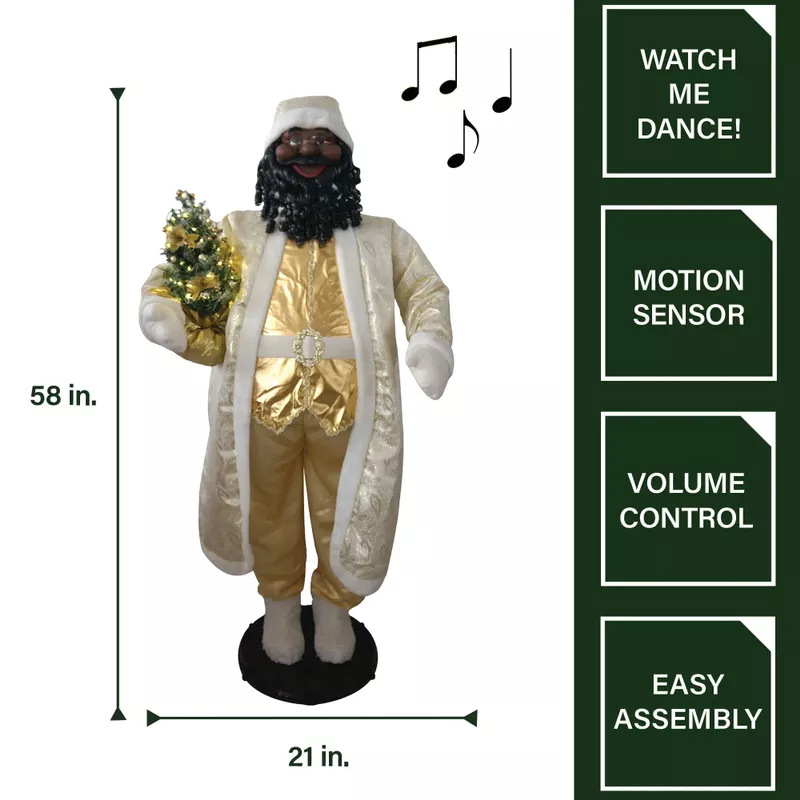 58" African American White/Gold Santa (Dancing/Music)