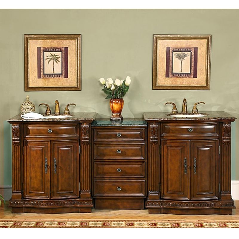 Silkroad Exclusive Stone Counter Top 84.5-inch Double Sink Bathroom Vanity - Granite Top