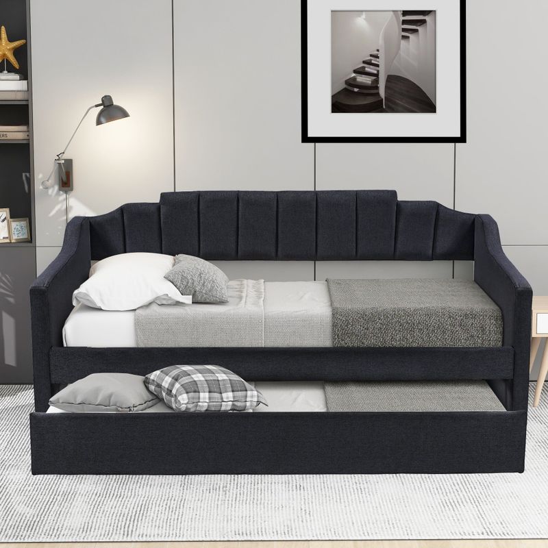 Nestfair Lanny Upholstered Twin Daybed with Trundle - Black