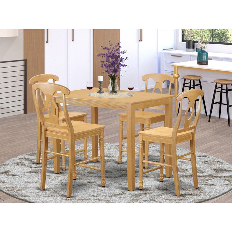 East West Furniture  Acacia Wood 5-piece Counter-height Set - a Dining Table and 4 Wooden Chairs ( Finish Option) - YAKE5-WHI-W