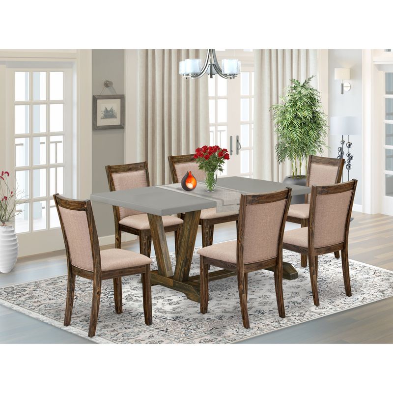 Modern Dining Set - A Dinning Table and Kitchen Chairs - Cement & Distressed Jacobean Finish (Pieces and Bench option) - V796MZ716-6