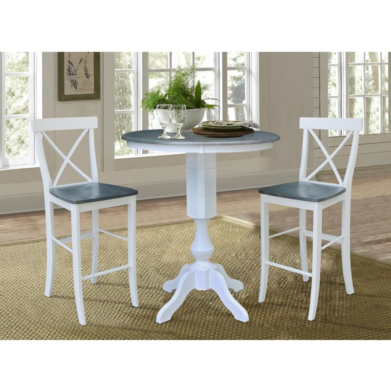 36" Bar Height Table with 2 X-Back Bar Height Stools - 3 Piece Set - Bar Height - White/Heather Gray