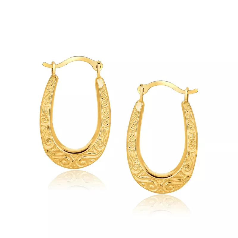 10k Yellow Gold Fancy Oval Hoop Earrings