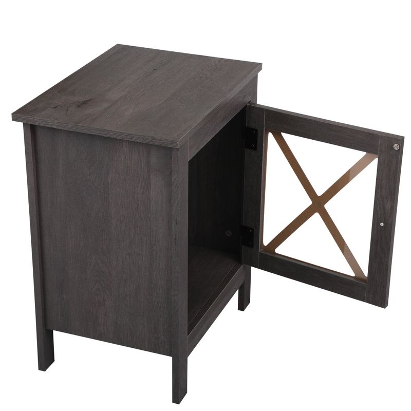 Vintage Wood Nightstand End Table Accent Cabinet Glass Door for Bedroom Office(set of 2 ) - Grey - No Drawers
