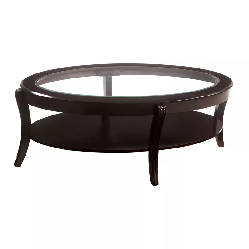 Contemporary Glass Top 1-Shelf Coffee Table in Espresso