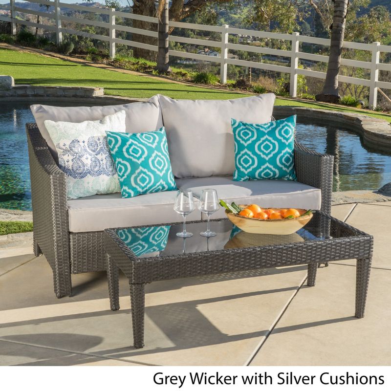 Antibes Outdoor 2-piece Wicker Sofa Set with Cushions by Christopher Knight Home - Brown with Beige