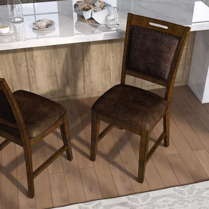 Rustic Wood Counter Height Chairs in Distressed Dark Oak (Set of 2)
