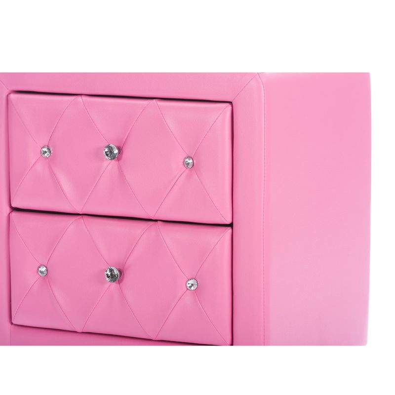 Silver Orchid Heston Crystal Tufted Pink Upholstered Nightstand - Nightstand-Pink