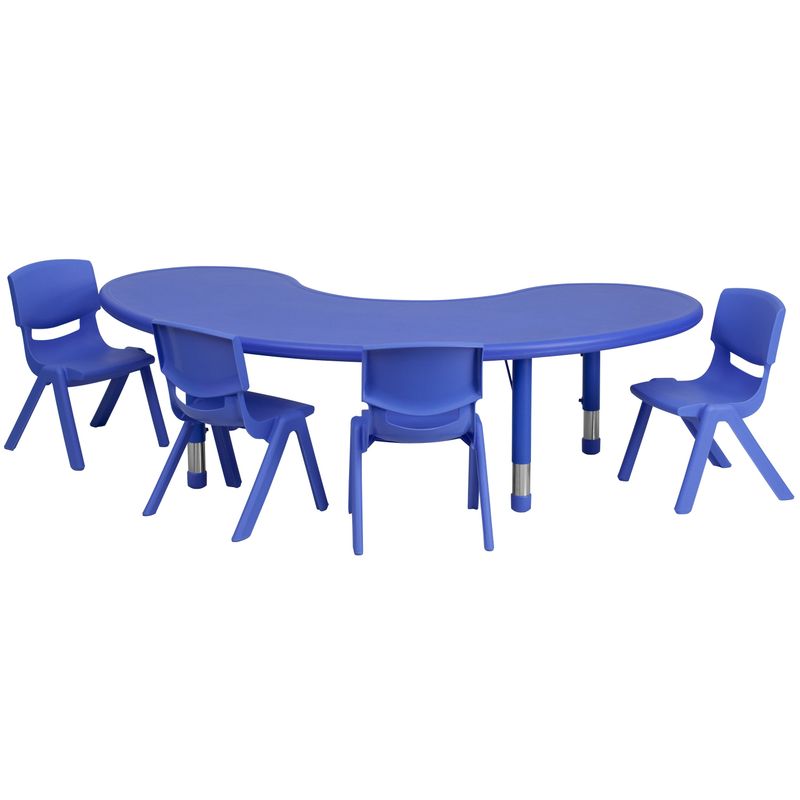 35"W x 65"L Half-Moon Plastic Adjustable Activity Table Set - 4 Chairs - Blue