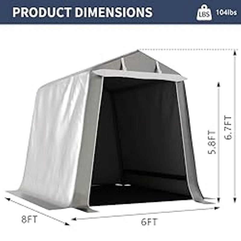 Shintenchi 6x8ft Outdoor Portable Shelter Shed, Motorcycle Garage with Roll up Zipper Door, 10ft High Outdoor Storage with UV Resistant...