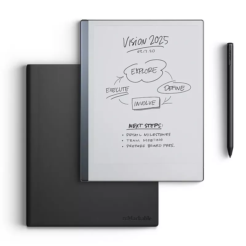 reMarkable 2 - 10.3” Paper Tablet with Marker Plus and Premium Leather Book Folio - Black