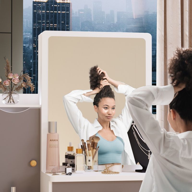 Makeup Vanity Set with Mirror and stool - Black