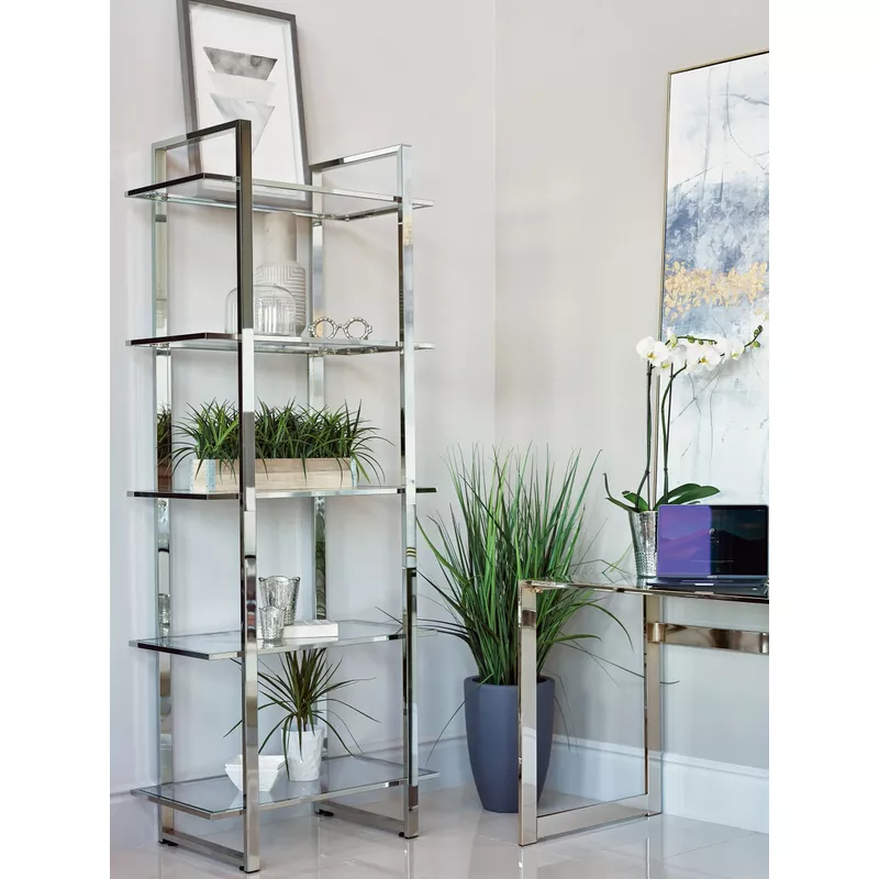 Hartford Glass Shelf Bookcase Chrome