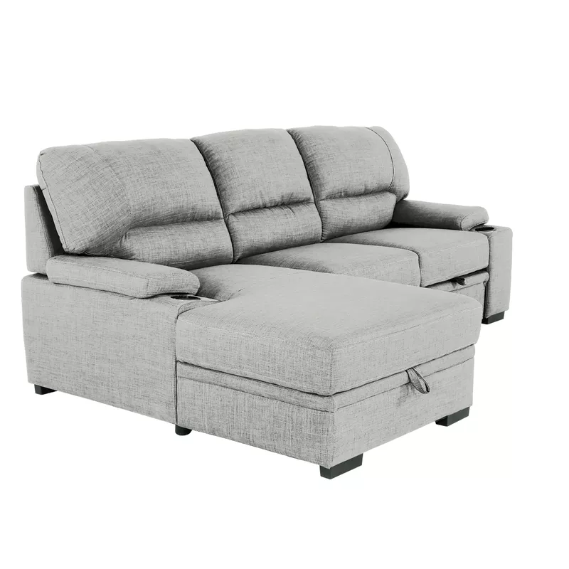 Gallo 93 in. Grey 2-Piece Right Facing L Shaped Sleeper Sofa with Storage & Cupholder