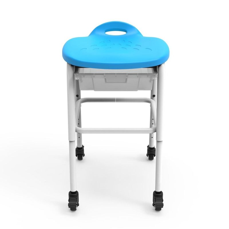 Luxor Adjustable-Height Stackable Classroom Stool with Wheels and Storage - White/Blue