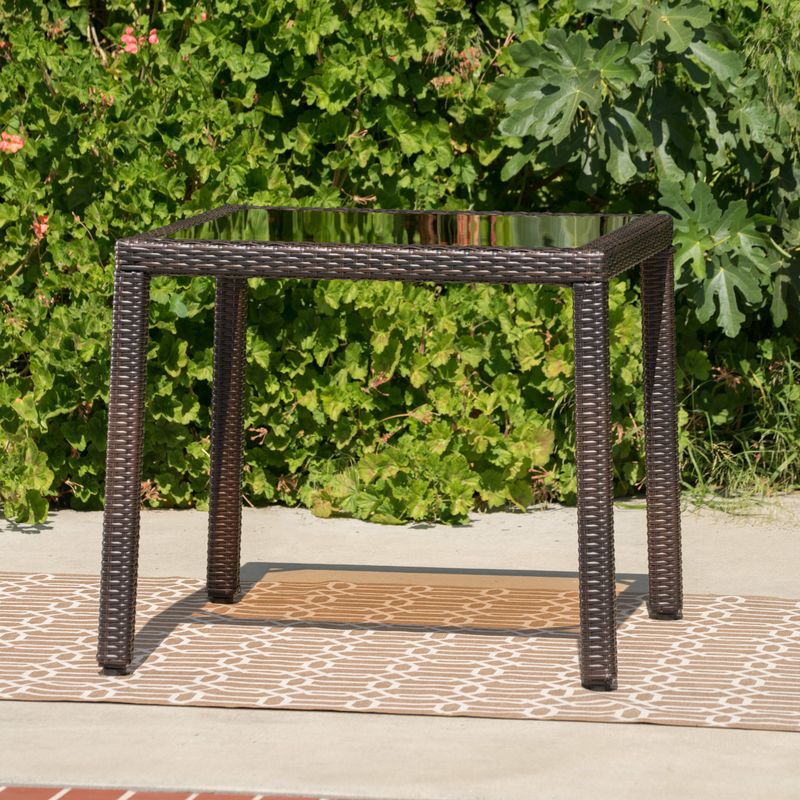 San Pico Outdoor Wicker Square Dining Table by Christopher Knight Home - Multi-Brown with Textured Beige
