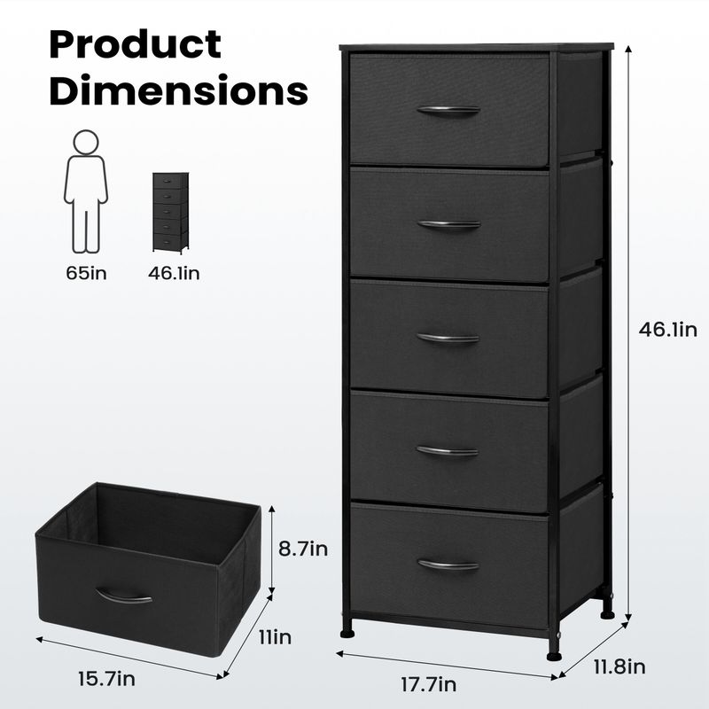Pellebant 5 Drawers Vertical Storage Tower Organizer - Black - 5-drawer