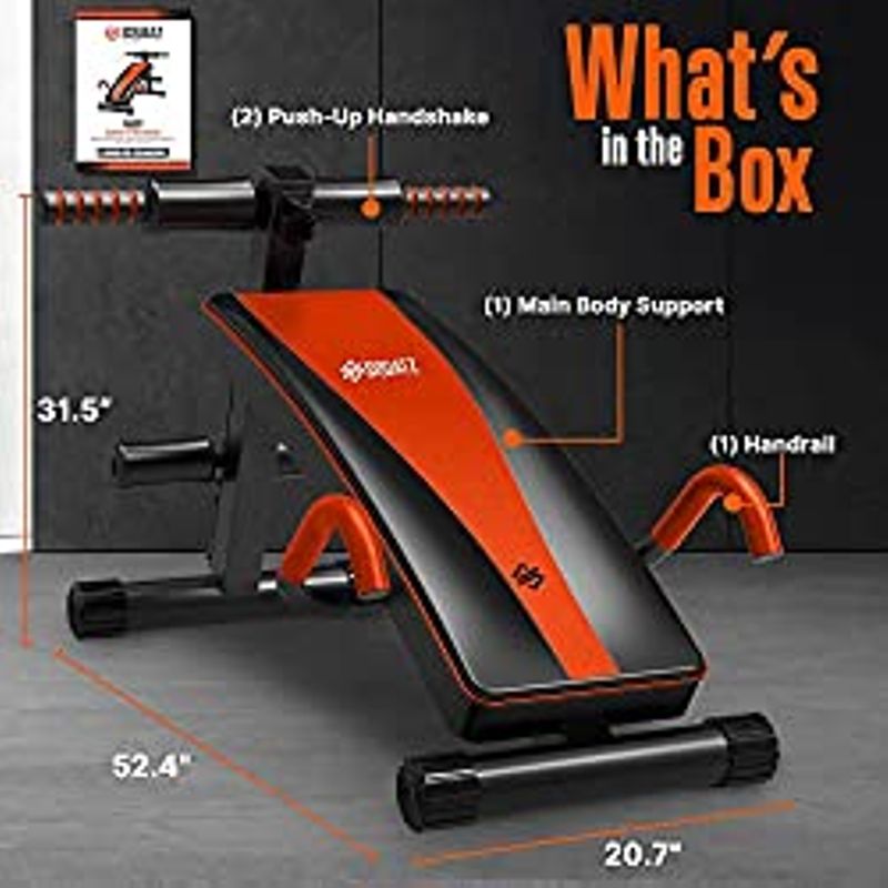 SQUATZ Adjustable Sit-Up Bench - Supine Board with Handrail for Abdominal Training, Five Adjustment Levels, Great Home Gym Workout...