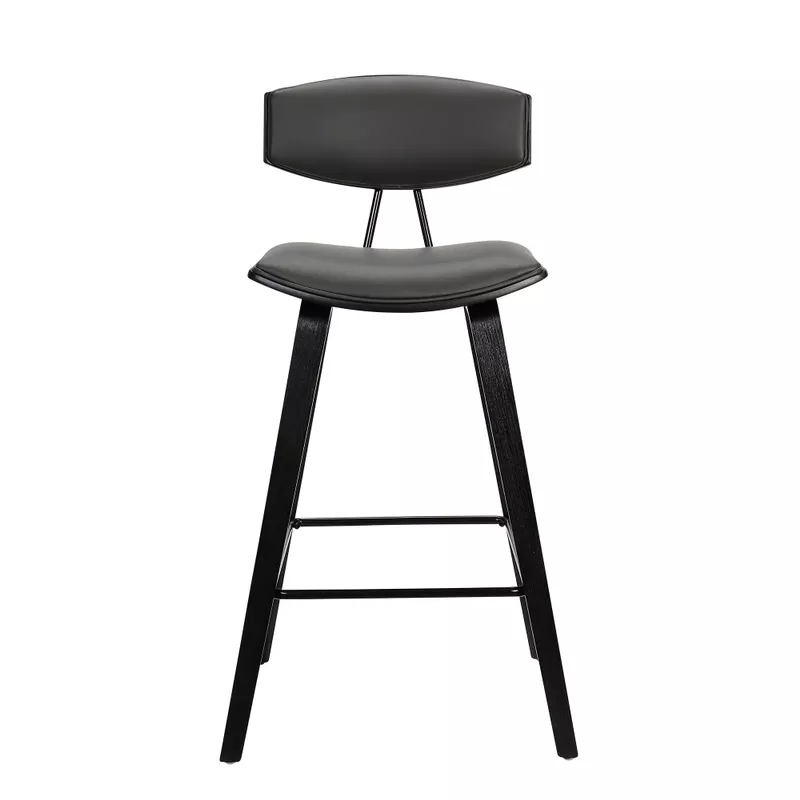 Fox 25.5" Counter Height Grey Faux Leather and Black Wood Mid-Century Modern Bar Stool