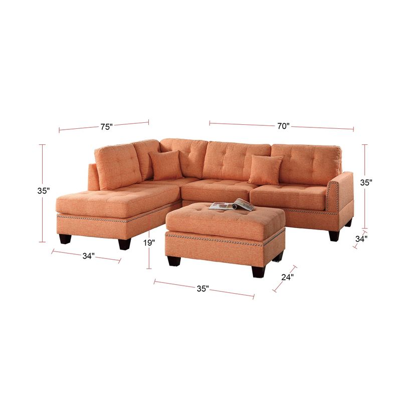 3 Piece Linen-Like Fabric Sectional Sofa Set - Citrus